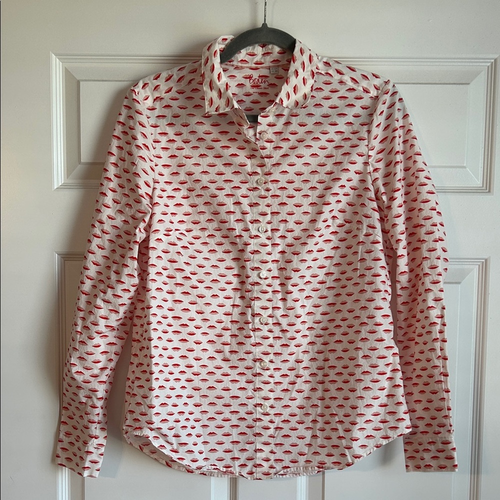 Boden Classic Shirt, Lips Print 👄Novelty Button-up, Size 8